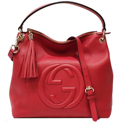 【GUCCI 】536194 SOHO流蘇荔枝牛皮肩背/斜背兩用包(紅色)