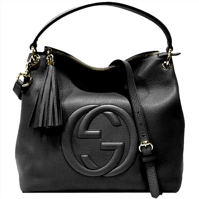 【GUCCI 】536194 SOHO流蘇荔枝牛皮肩背/斜背兩用包(黑色)