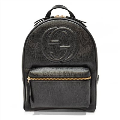 【GUCCI 】536192 SOHO經典GG LOGO牛皮金鍊後背包(黑色)