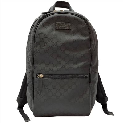 【GUCCI 】449181 經典雙G緹花緞面皮飾邊厚棉後背包(黑色)