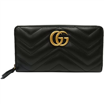【GUCCI 】443123 Marmont仿舊金色雙G LOGO V字車紋拉鍊長夾