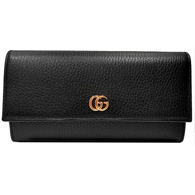 【GUCCI 】456116 經典荔枝皮雙G logo壓釦長夾(黑色)