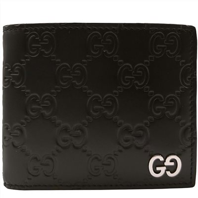 【GUCCI 】473916  經典雙G LOGO牛皮壓紋對開8卡短夾(全新展示品-黑色)