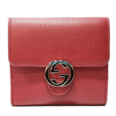【GUCCI】615525 金屬雙G Logo牛皮暗釦短夾(紅色)