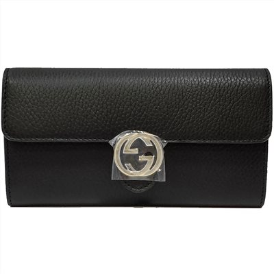 【GUCCI 】615524 經典GG金屬LOGO荔枝紋牛皮暗釦長夾(黑色)