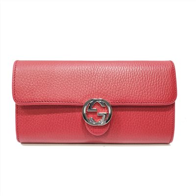 【GUCCI 】615524 經典GG金屬LOGO荔枝紋牛皮暗釦長夾(紅色)