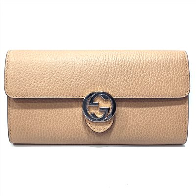 【GUCCI 】615524 經典GG金屬LOGO荔枝紋牛皮暗釦長夾(膚色)