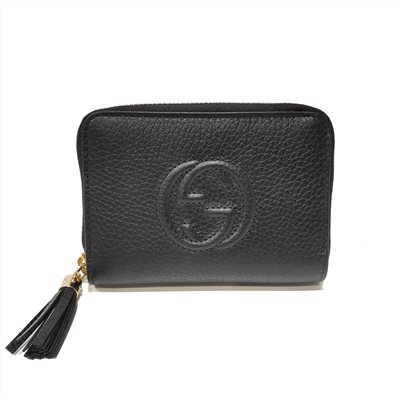 【GUCCI 】598209 SOHO 大雙G LOGO牛皮拉鍊零錢短夾(黑色)