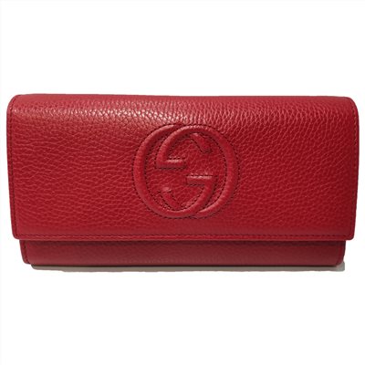 【GUCCI 】598206 經典雙G SOHO系列荔枝紋牛皮扣式翻蓋長夾(紅色)