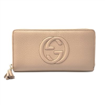 【GUCCI 】 598187 SOHO 大雙G LOGO小牛皮拉鍊長夾(膚色)