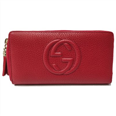 【GUCCI 】 598187 SOHO 大雙G LOGO小牛皮拉鍊長夾(紅色)