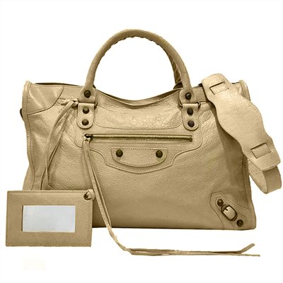 【Balenciaga 】115748  CLASSIC CITY 銅釦羊皮機車包(米色)