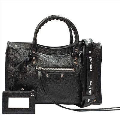 【Balenciaga 】300295 Mini City亮銀釦羊皮機車包(黑色)