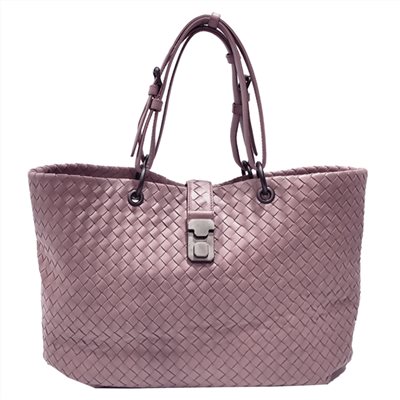 【BOTTEGA VENETA 】297983 經典編織羊皮壓扣羅馬手提包(藕粉)