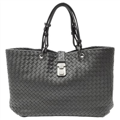【BOTTEGA VENETA 】297983 經典編織羊皮壓扣羅馬手提包(黑色)