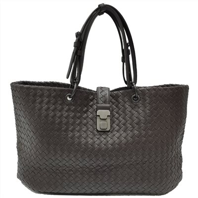 【BOTTEGA VENETA 】297983 經典編織羊皮壓扣羅馬手提包(咖啡色)