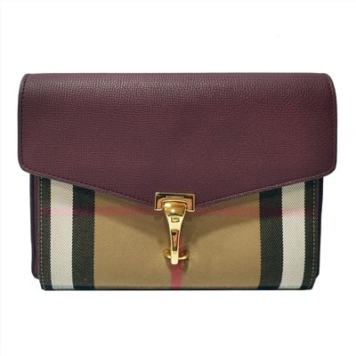【BURBERRY 】39808281 經典HOUSE系列格紋棉麻拼色肩背/斜背包(酒紅色)