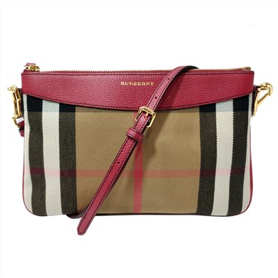 【BURBERRY 】39753681 經典格紋Peyton House系列牛皮飾編肩背斜背/手拿包(紅色)