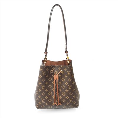 【Louis Vuitton 路易威登】M44887 經典Neonoe系列Monogram印花牛皮鑲飾束口斜背/肩背水桶包(焦糖色)