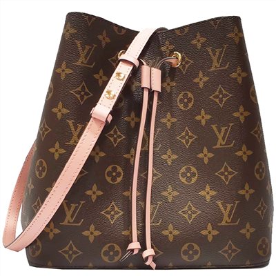 【Louis Vuitton 路易威登】M44022 經典Neonoe系列Monogram印花牛皮鑲飾束口斜背/肩背水桶包(玫瑰粉)