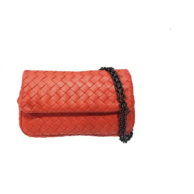 【BOTTEGA VENETA 寶緹嘉】623950 編織小羊皮迷你手拿鏈袋包(橘紅色)