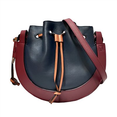 【LOEWE 羅威】A826303X03 Horseshoe小牛皮抽繩單肩/斜背包(藍色)