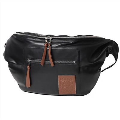【LOEWE 羅威】B687C60X01 柔軟小牛皮大款拼接腰包(黑色)