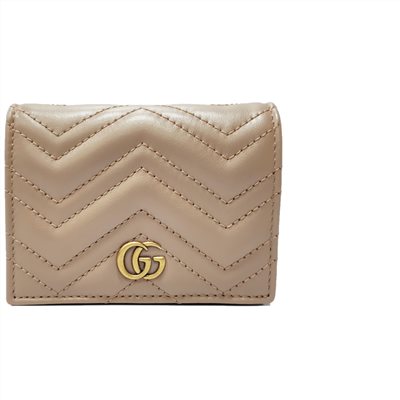 【GUCCI 】466492 GG Marmont matelasse系列絎縫紋牛皮金屬雙G LOGO暗釦卡夾/零錢包