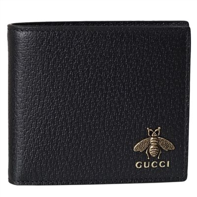 【GUCCI 古馳】522915 Animalier系列皮革蜜蜂裝飾零錢袋皮夾短夾(黑色)