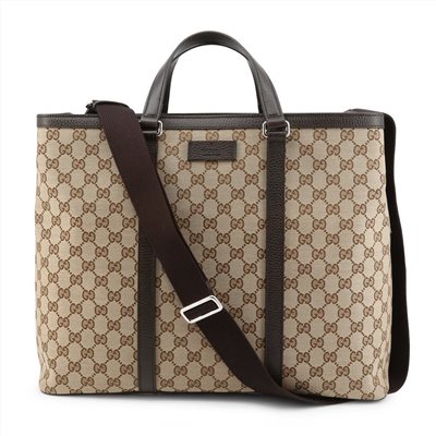 【GUCCI 古馳】449169 經典GG LOGO緹花布手提/斜背兩用購物包(棕色)
