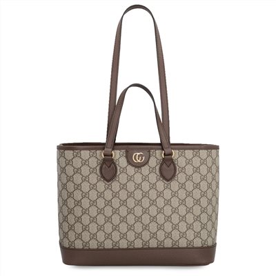【GUCCI 古馳】 765043 經典GG Supreme帆布中型手提/肩背托特包(棕色)