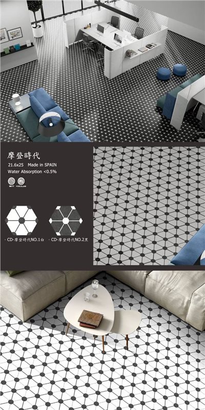 西班牙進口摩登六角磚21.6*25cmCW