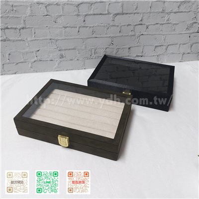 15x21公分玻璃蓋戒指收納盒(黑鈦絲/麂皮)