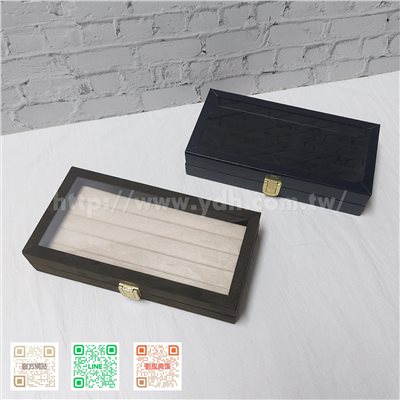 11x22公分玻璃蓋戒指收納盒(黑皮/麂皮)