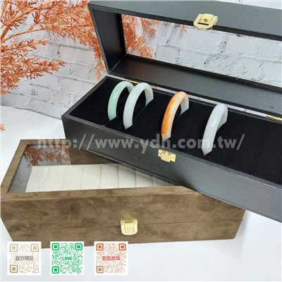 11x30公分手鐲玻璃蓋收納盒(黑鈦絲/麂皮)