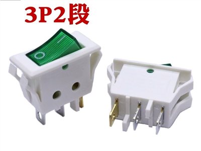 3P2段洛可帶燈開關 白殻綠蓋 AC110/220V