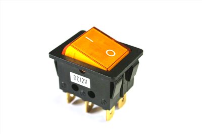 6P2段帶燈開關 DC12V 黑殼黃蓋