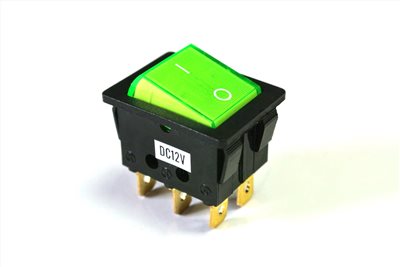 6P2段帶燈開關 DC12V 黑殼綠蓋