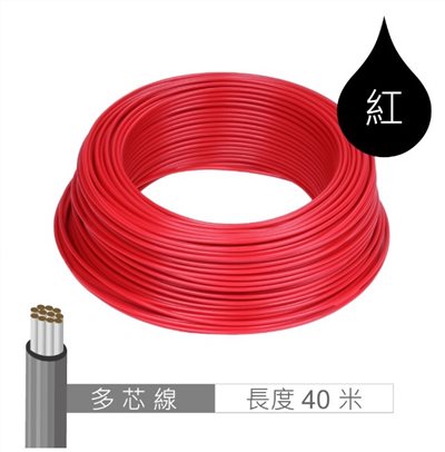 多芯線 紅 AWG24 40米 耐溫 80℃ 11芯 / 0.1mm
