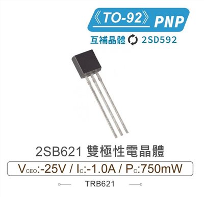 2SB621 PNP 雙極性電晶體 -25V/-1.0A/750mW TO-92