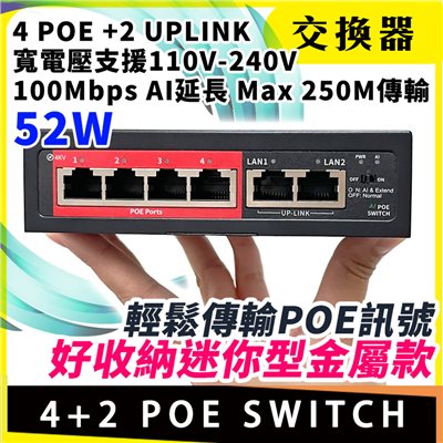 迷你 4+2 POE SWITCH 交換器 金屬款