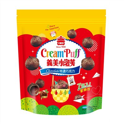 義美小泡芙歡樂包196g-特濃巧克力