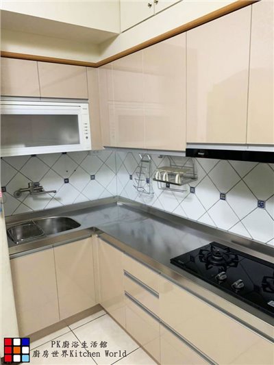 歐化系統廚具 L型流理台 242公分 美耐門板 搭林內牌排油煙機 瓦斯爐