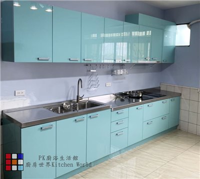 歐化系統廚具 一字型流理台 320公分 白鐵台面 美耐板 加大水槽