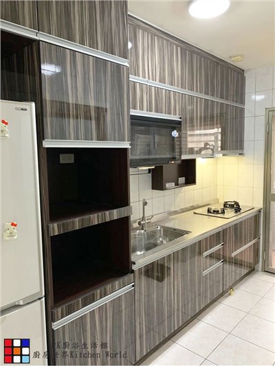 歐化系統廚具 一字型流理台 227公分 美耐門板 搭林內牌瓦斯爐 喜特麗排油煙機