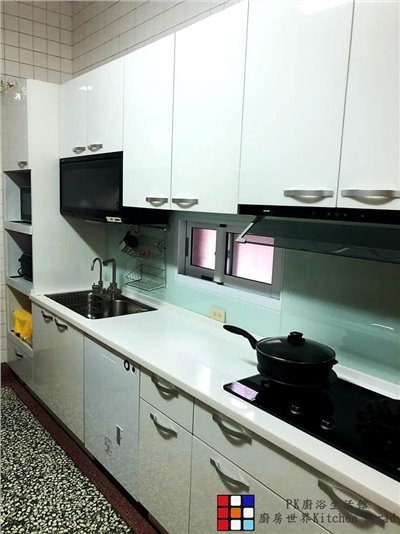 歐化系統廚具 一字型流理台 339公分 LG台面水晶門 電器櫃 搭櫻花牌瓦斯爐 賽寧洗碗機