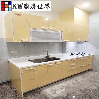 系統廚具 客製化 246公分 廚櫃 工廠直營 一字型流理台 美耐門板 搭櫻花牌瓦斯爐 烘碗機 【KW廚房世界】