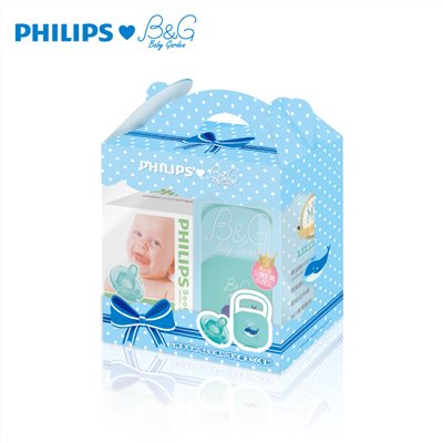 【PHILIPS】4號香草奶嘴&【B&G】小藍鯨奶嘴收納盒-禮盒組