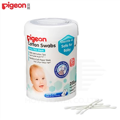 日本《Pigeon 貝親》紙軸棉花棒(細)200支入