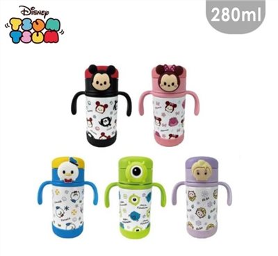 Disney迪士尼  TSUM TSUM 吸管保溫瓶 把手款 280ml 米奇/艾莎